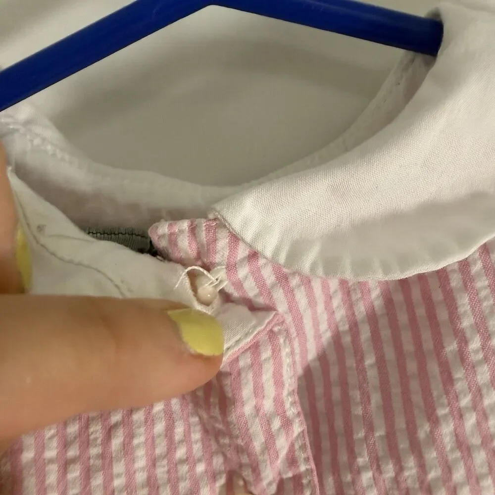 Ralph Lauren Dress Baby Girl 9M Pink WHite Striped Sleeveless Collared Cotton